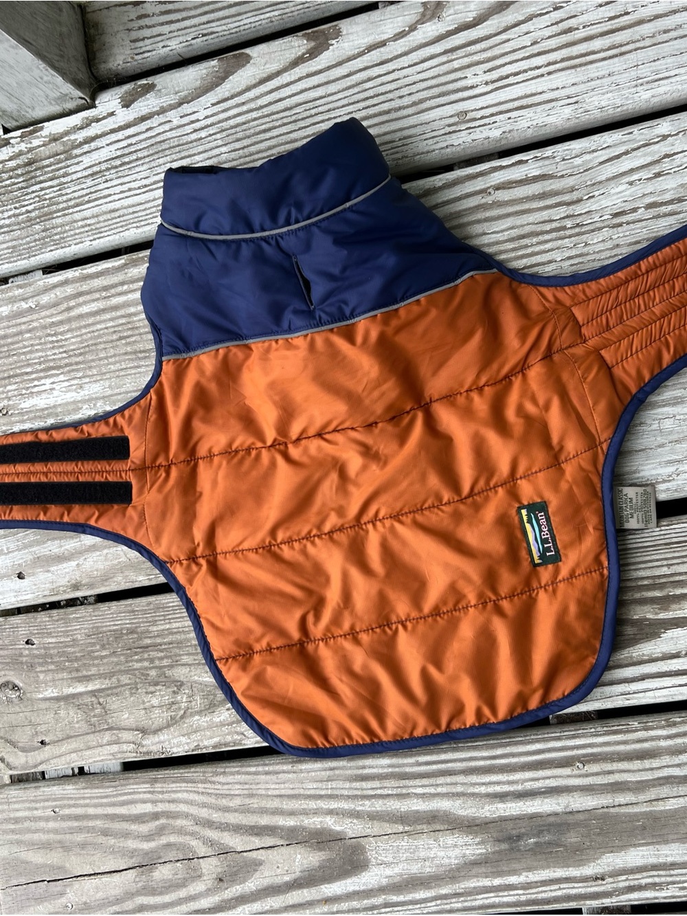 L.L. Bean Orange and Navy Quilted reversible Dog Parka